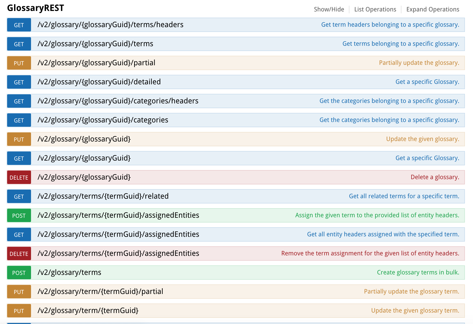 Glossary REST API