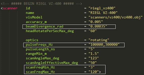 Riegl VZ-400 地基LIDAR的部分参数