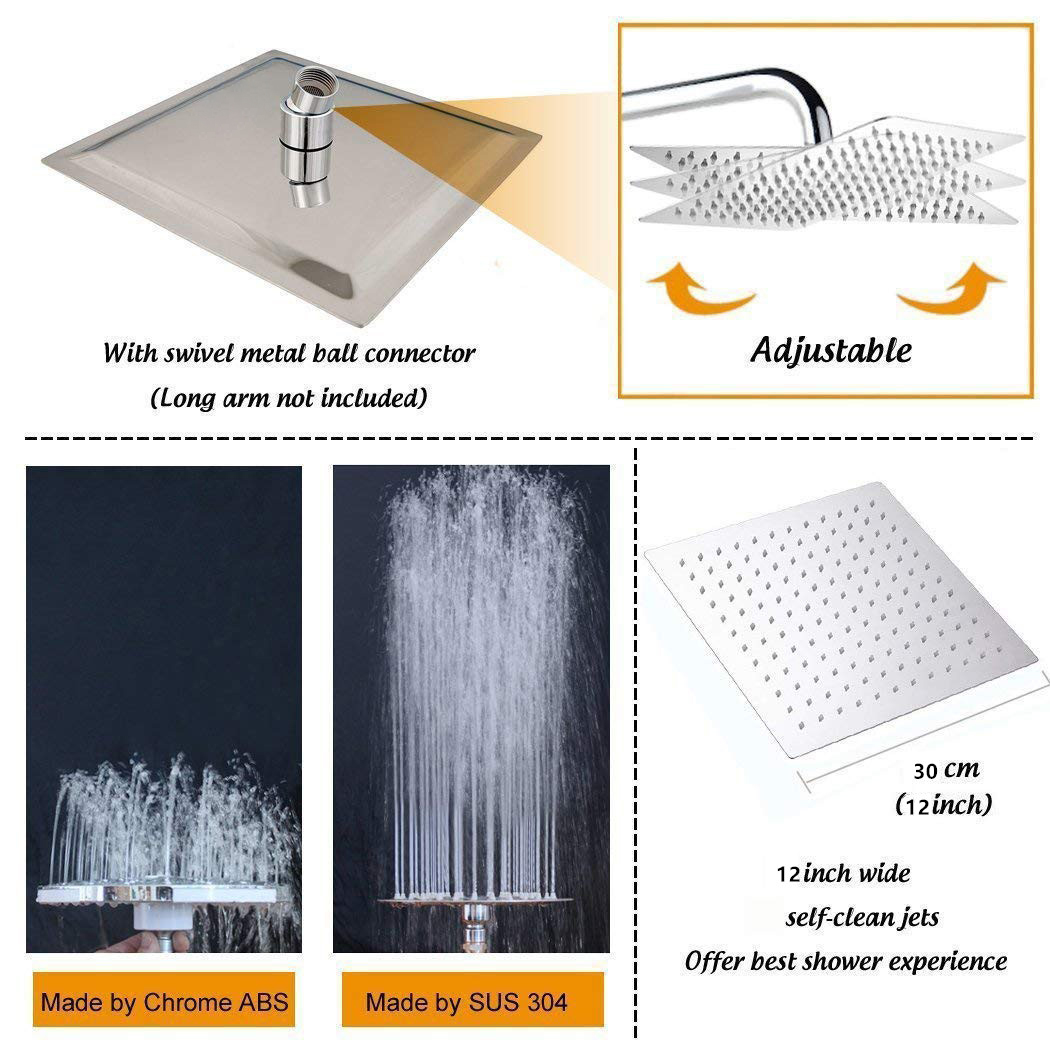 Tête De Douche Pluie Acier Inoxydable Pommeau De Douche Carrée Economie Deau Et Haute Pression 