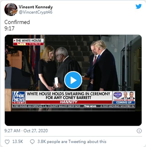 艾米•科尼•巴雷特宣誓就任最高法院法官|Sierra(NZ)