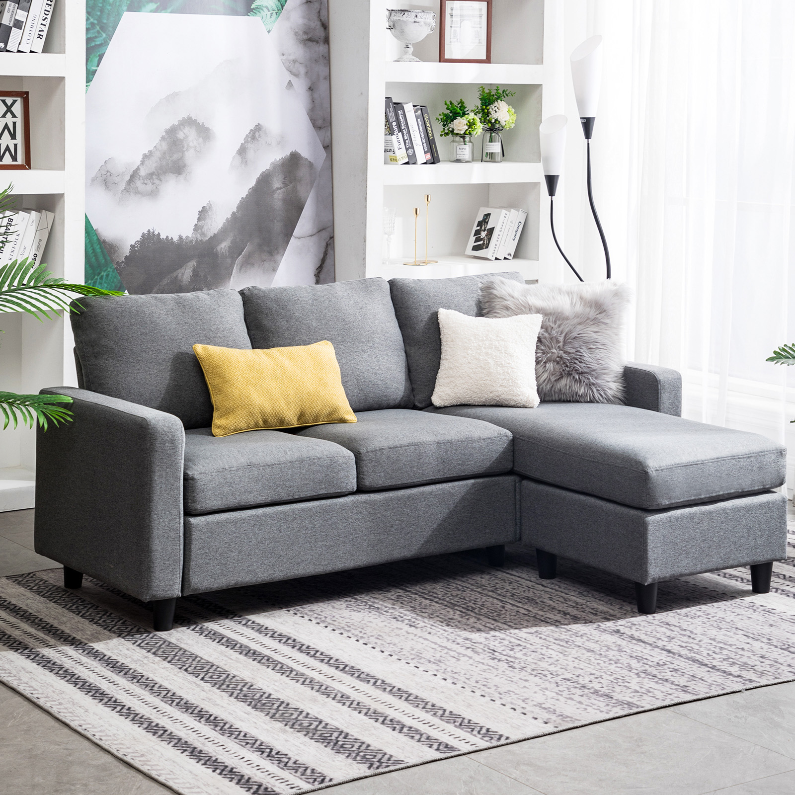 Grey Sectional Sofa LShaped Couch W/Reversible Chaise for