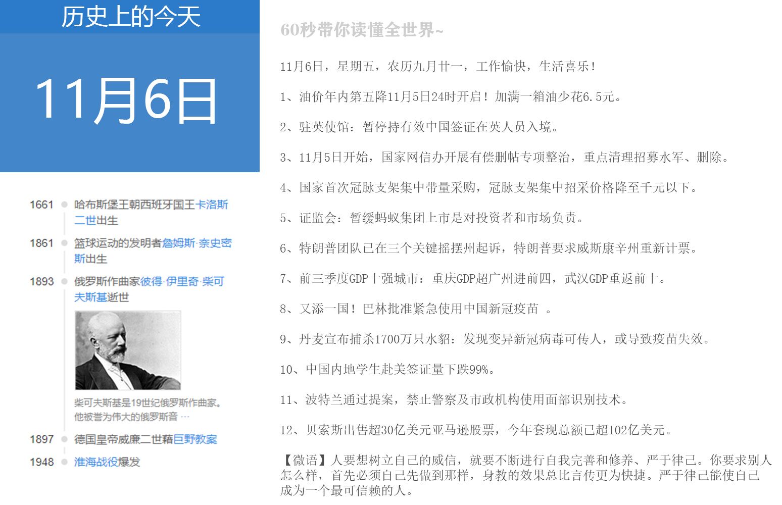 11月6日星期六 60秒读懂世界 炙雪网络 炙雪资源网