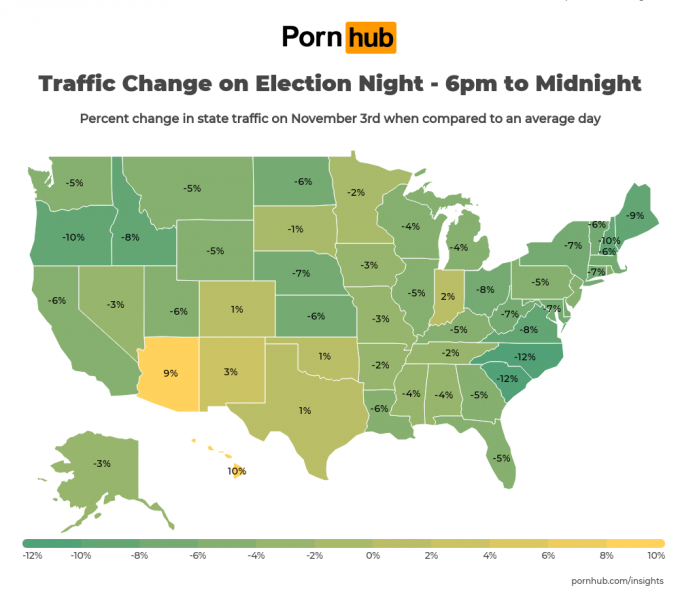 pornhub insights 2020 election day evening traffic heatmap