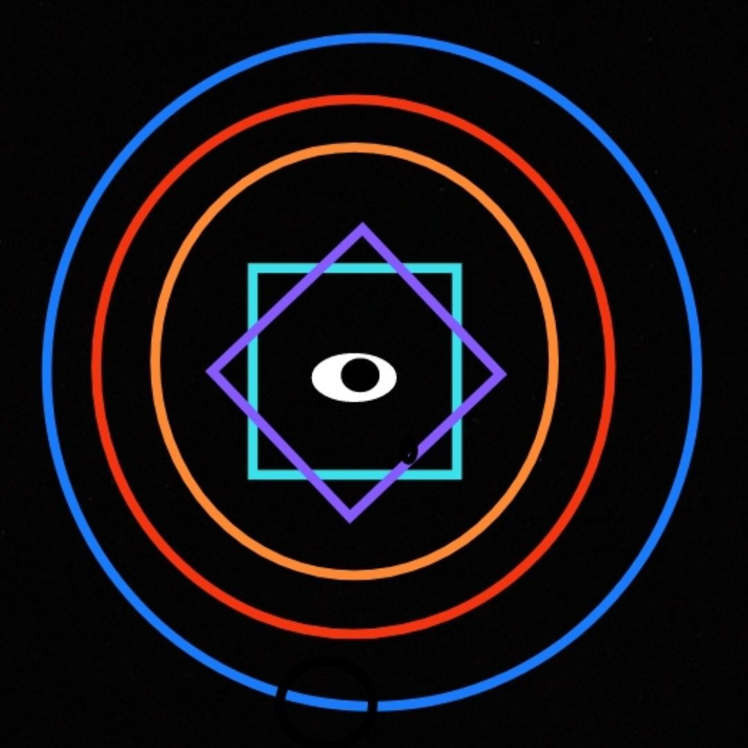 头像。一圈圈从大到小排列的各色圆环中心，一个八角形内嵌着一颗椭圆形的眼球。