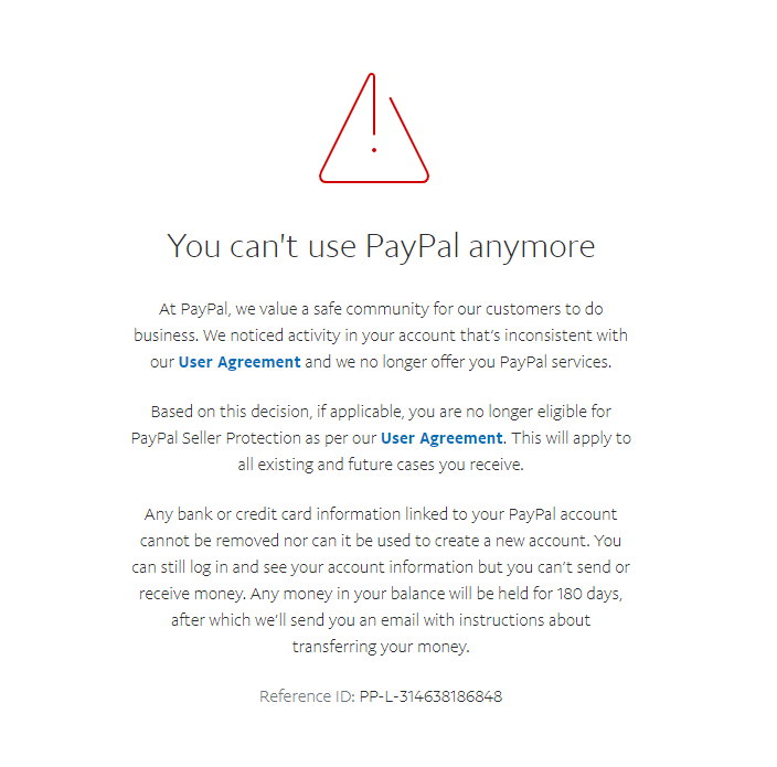 [疑问]  PayPal美区刚注册就被永封了。