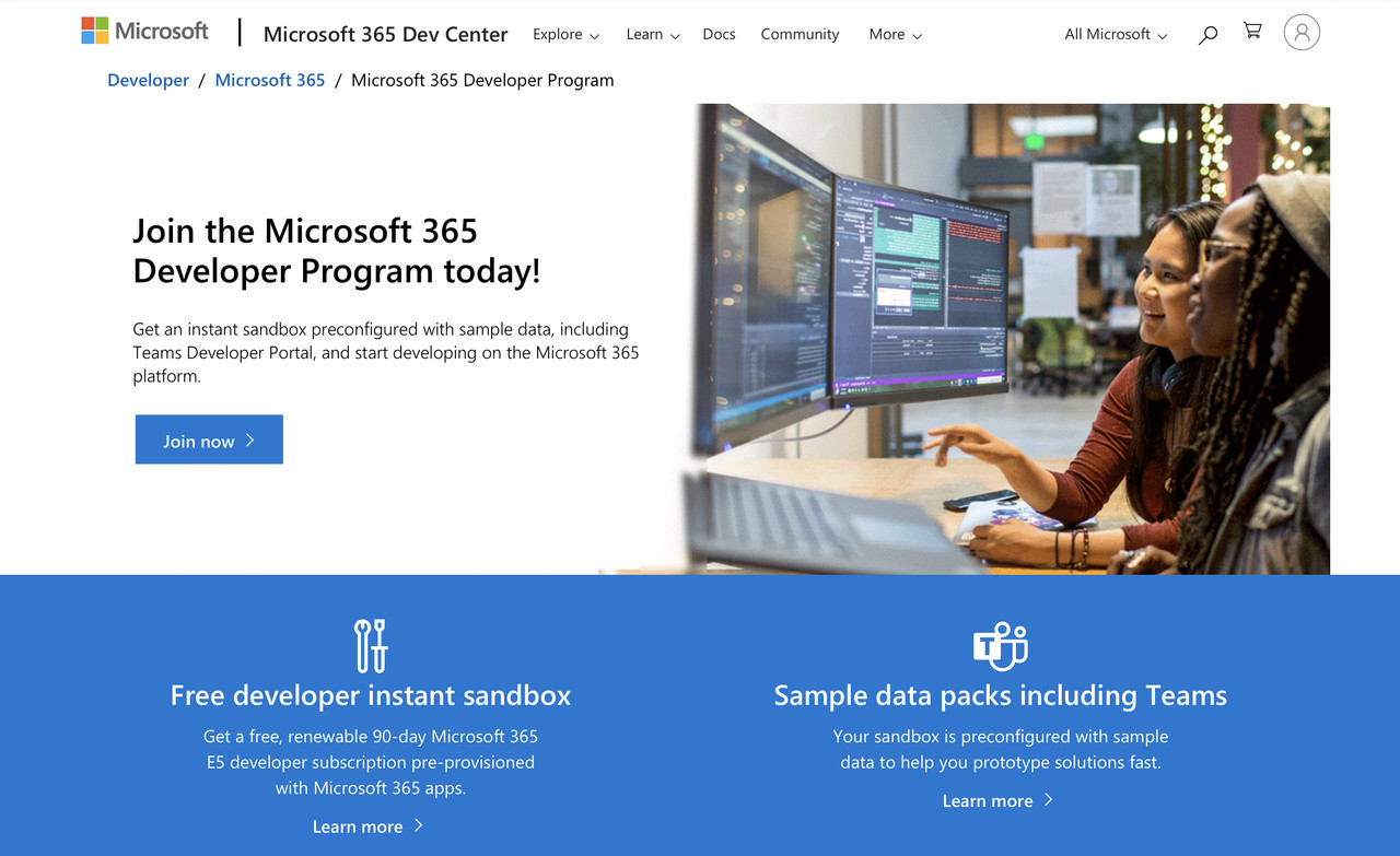 Microsoft 365开发人员计划首页