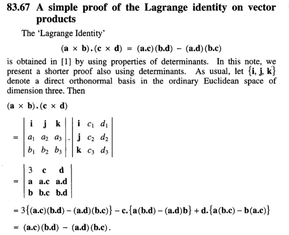 Proof of the Lagrange identity on vector product