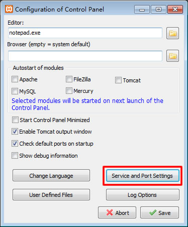 XAMPP控制面板修改端口地址