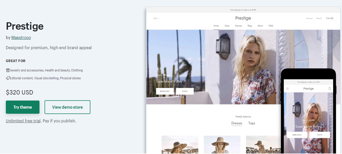 Prestige Shopify主题模板下载 高端时尚简洁自适应模板图片 第2张