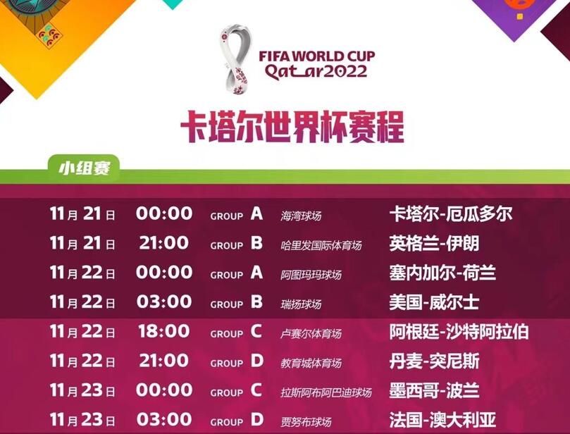 2022世界杯高清赛程表