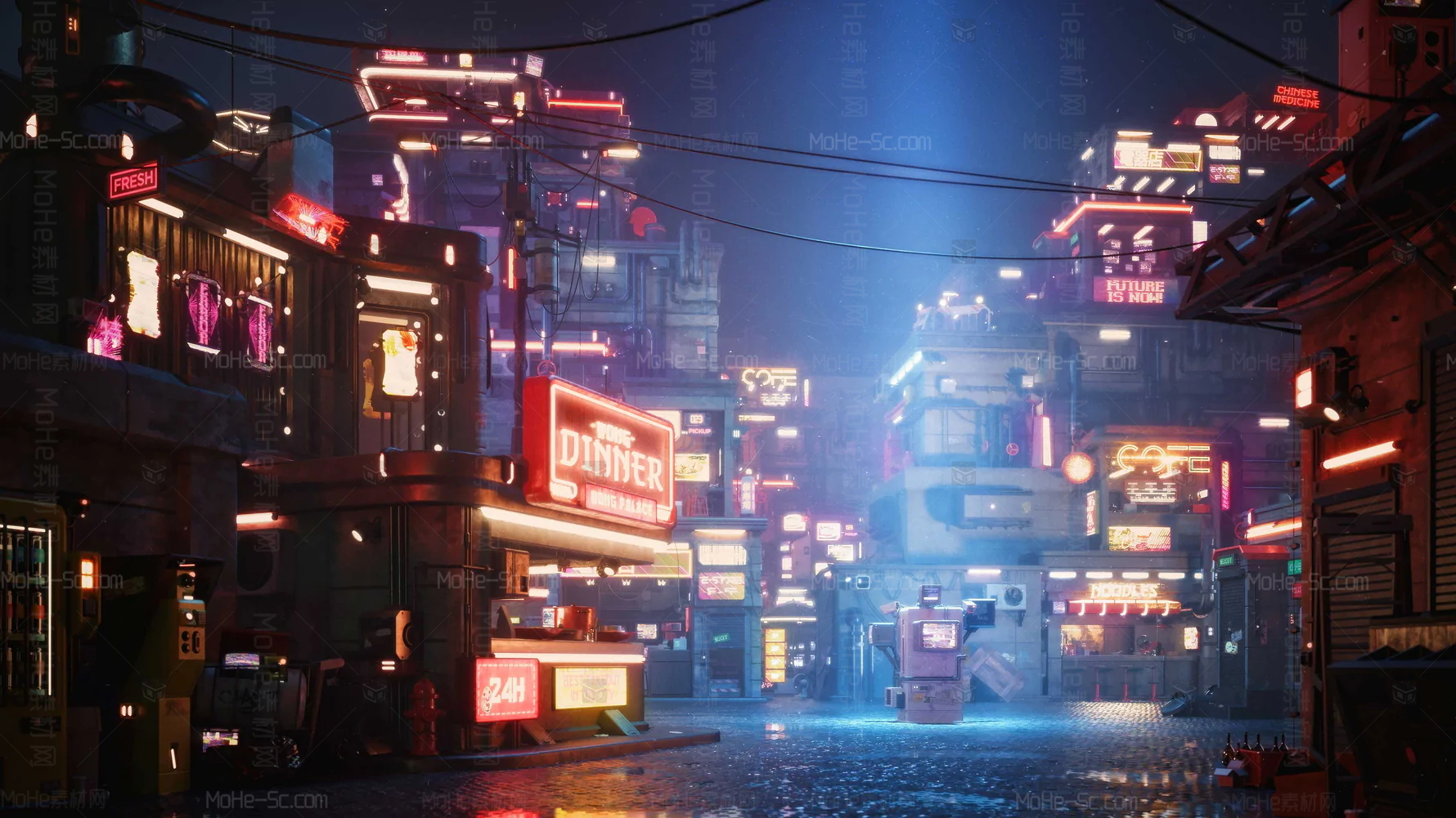 K003赛博朋克未来科幻城市街道楼房3D模型Kitbash3D - Cyber Streets