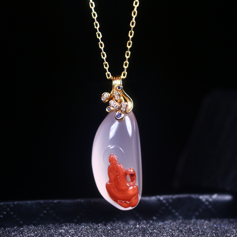 South Red Agate Icy Float Color Buddha Pendant for Women