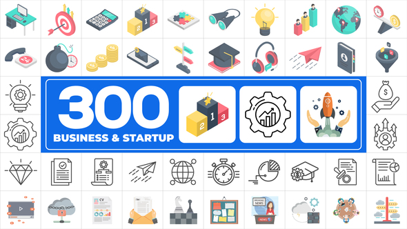 AE模板-300个MG公司企业商业旅行平面图标元素动画 Icons Pack – Business & Startups